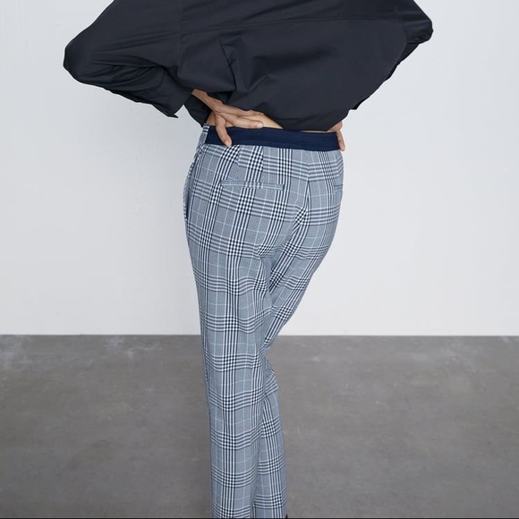 Zara navy jogger plaid pants NEW - Picture 2 of 6